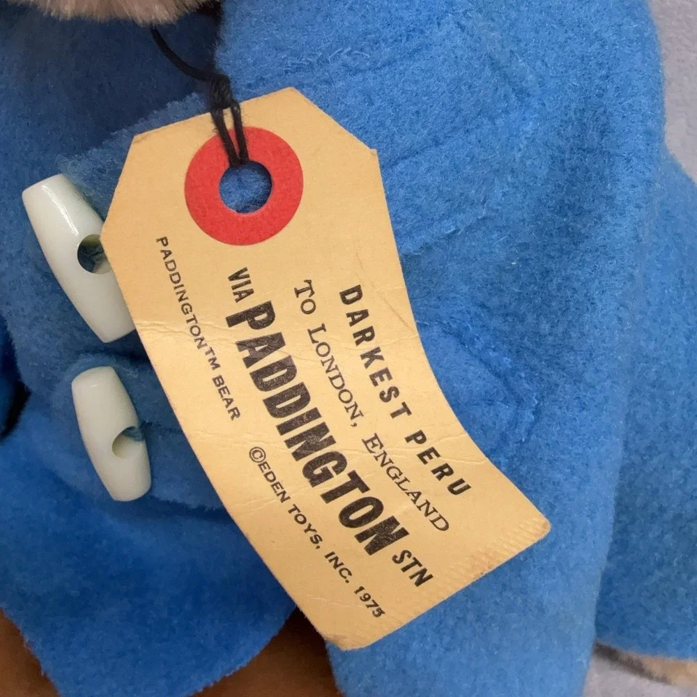 Vintage Eden Toys Paddington Bear Plush Doll Small Brown‎ Blue Coat Yellow Hat